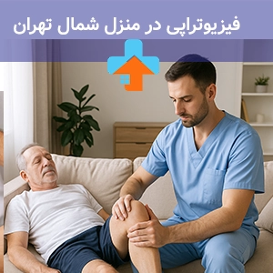 فیزیوتراپیست در حال انجام فیزیوتراپی در منزل بیمار در شمال تهران در محیطی آرام و خانگی
